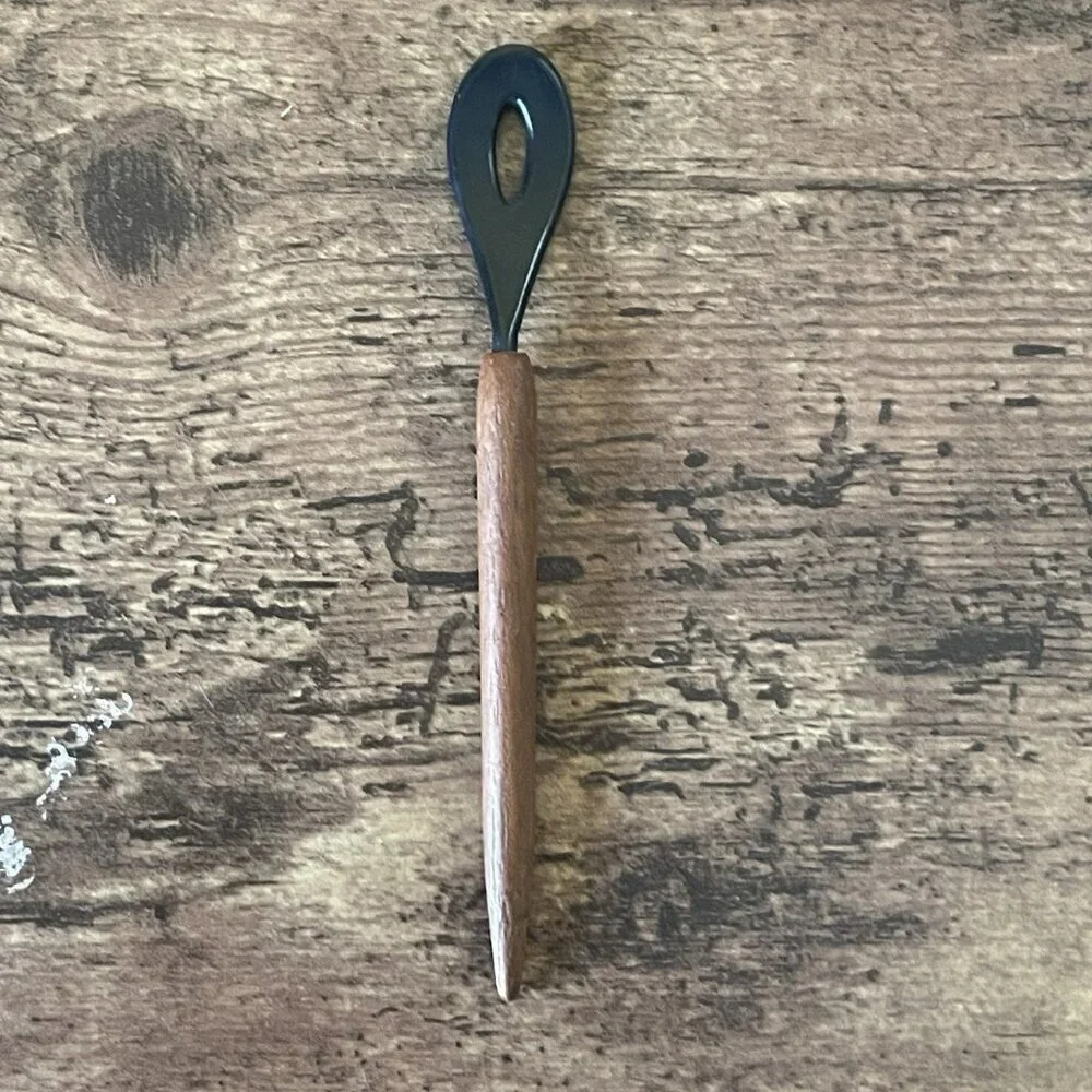 Vintage MCM Danish Teak Wood Handle Cocktail Sauce Relish Spoon Fork Set of 4